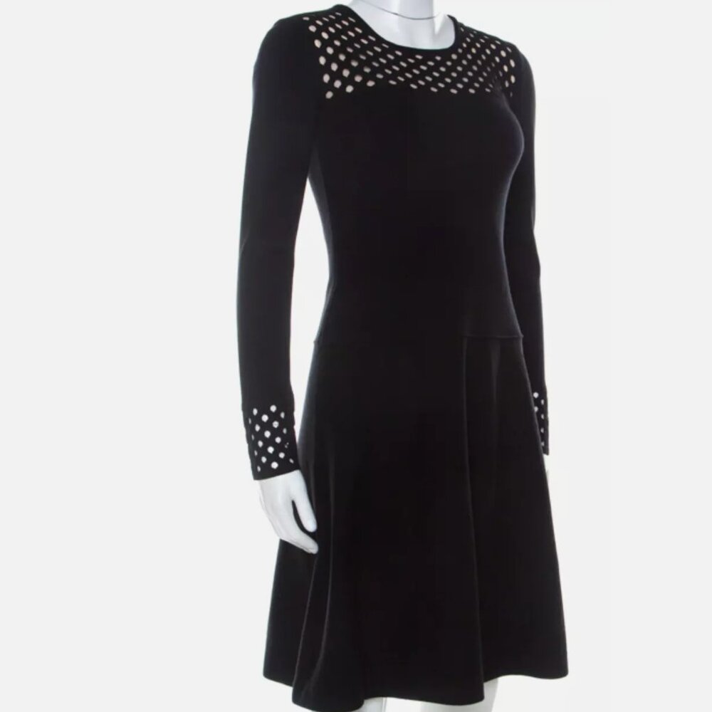 Fendi Perforated Knit A-Line Dress, Black, Size 14